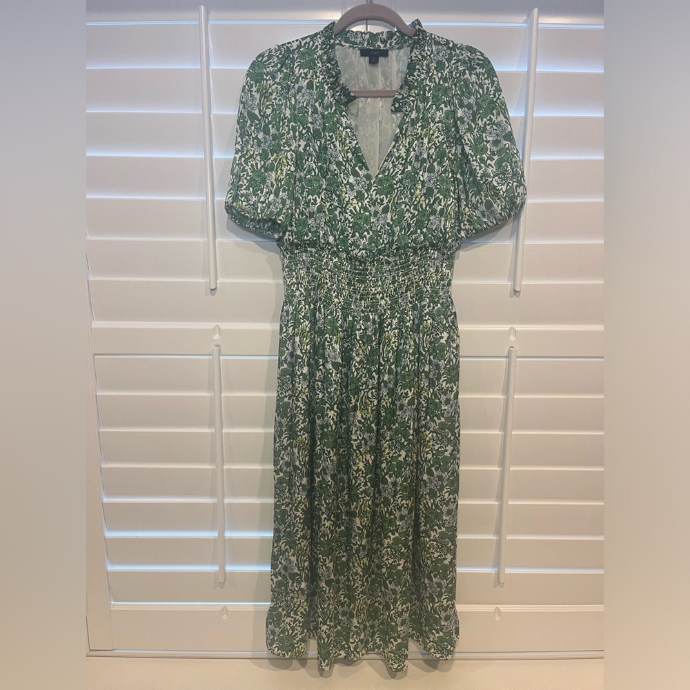 J Crew Smocked Waist Featherweight Satin Dress Floral